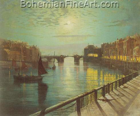 John Atkinson Grimshaw, Whitby Harbour by Moonlight Fine Art Reproduction Oil Painting
