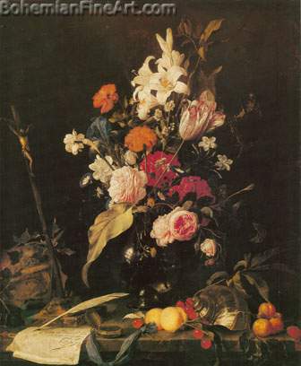 Jan Davidsz. De Heem, Vanitas Still Life with Flowers Fine Art Reproduction Oil Painting