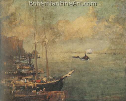 Robert Henri, Hudson River Dock Fine Art Reproduction Oil Painting