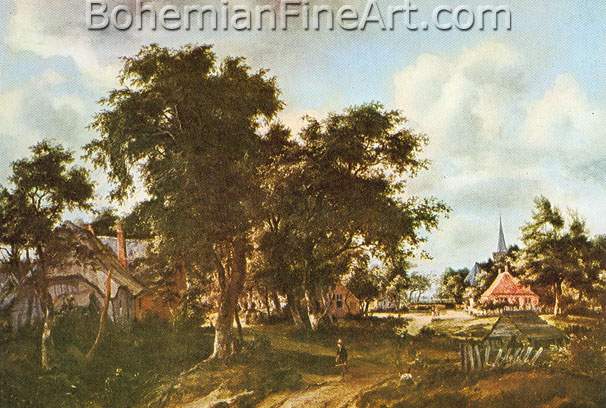 Meindert Hobbema, Entrance to a Village Fine Art Reproduction Oil Painting