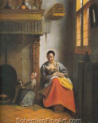 Pieter De Hooch, A Woman Nursing an Infant Fine Art Reproduction Oil Painting