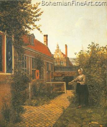 Pieter De Hooch, A Woman with a Basket in a Garden Fine Art Reproduction Oil Painting