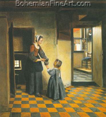 Pieter De Hooch, Woman and Child in an Interior Fine Art Reproduction Oil Painting