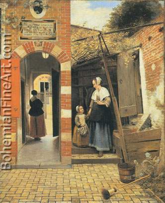 Pieter De Hooch, A Courtyard in Delft with a Woman and Child Fine Art Reproduction Oil Painting
