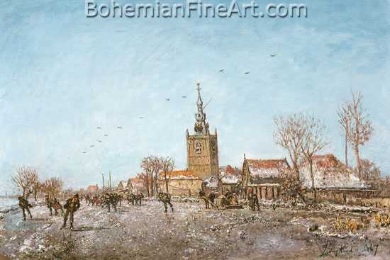 Johann Barthold Jongkind, Schaatsenrijders Church Fine Art Reproduction Oil Painting
