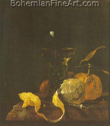 Willem Kalf, Still Life with Lemon+ Oranges and Glass of Wine Fine Art Reproduction Oil Painting
