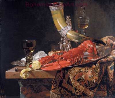 Still Life with Lobster+ Drinking Horn and Glasses