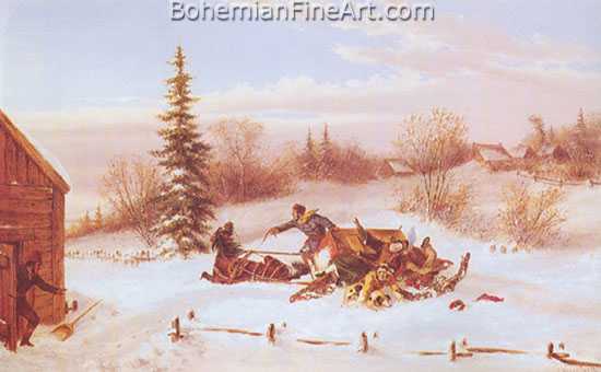Cornelius Krieghoff, The Upset Sleigh Fine Art Reproduction Oil Painting