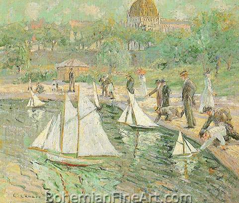 Ernest Lawson, Model Sailboat Pond. Central Park+ NY Fine Art Reproduction Oil Painting
