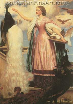 Lord Frederic Leighton, A Girl Feeding Peacocks Fine Art Reproduction Oil Painting
