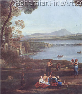Claude Gellee Lorrain, Pastoral landscape with the Ponte Molle Fine Art Reproduction Oil Painting