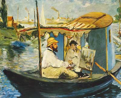 Edouard Manet, Monet Painting in his Studio Boat Fine Art Reproduction Oil Painting