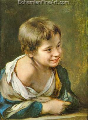 Bartolome Esteban Murillo, A Peasant Boy Leaning on a Sill Fine Art Reproduction Oil Painting