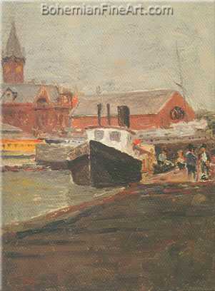 James Needham, Chicago River and Railroad Station Fine Art Reproduction Oil Painting