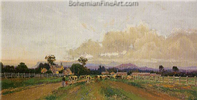 W.C. Piguenit, Milking Time - Driving Cattle Fine Art Reproduction Oil Painting