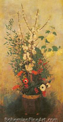 Odilon Redon, Vase of Flowers with Branches of Spring Blossom Fine Art Reproduction Oil Painting