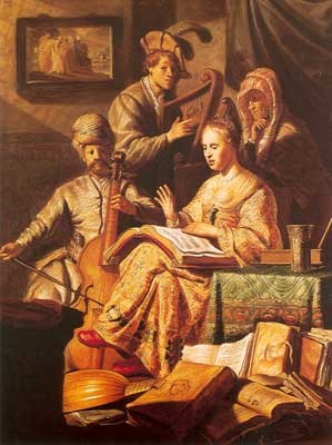 Harmenszoon Rembrandt, Music Concert in Costume Fine Art Reproduction Oil Painting