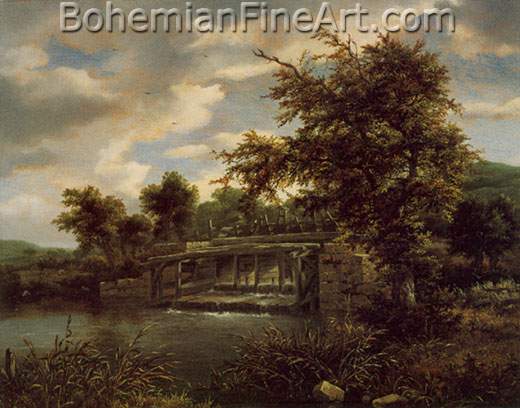 Jacob Van Ruisdael, Wooded Landscape with a Sluice Fine Art Reproduction Oil Painting
