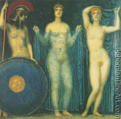 Franz Von Struck, The Three Godesses Fine Art Reproduction Oil Painting