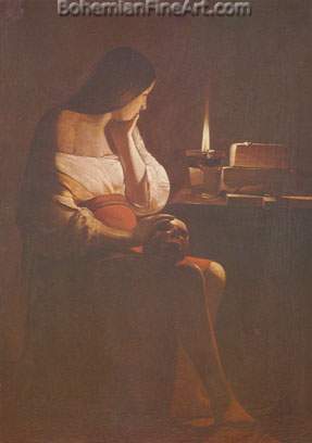 Georges De La Tour, The Penitent Magdalen with Night Light Fine Art Reproduction Oil Painting