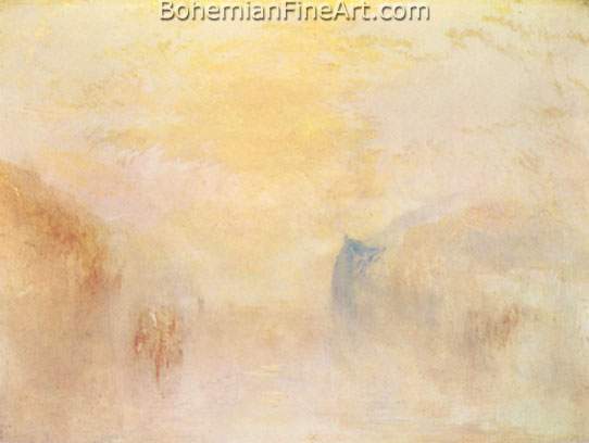 Joseph Mallord William Turner, Sunrise+ with a Boat between Headlands Fine Art Reproduction Oil Painting