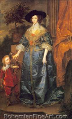 Sir Anthony Van Dyck, Portrait of Queen Henrietta Maria Fine Art Reproduction Oil Painting