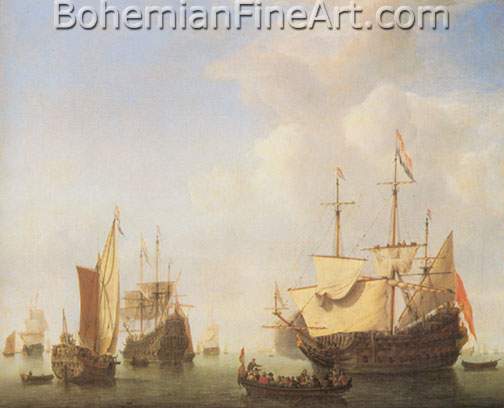 Willem Van De Velde the Younger, A Dutch Flagship Coming to Anchor Fine Art Reproduction Oil Painting