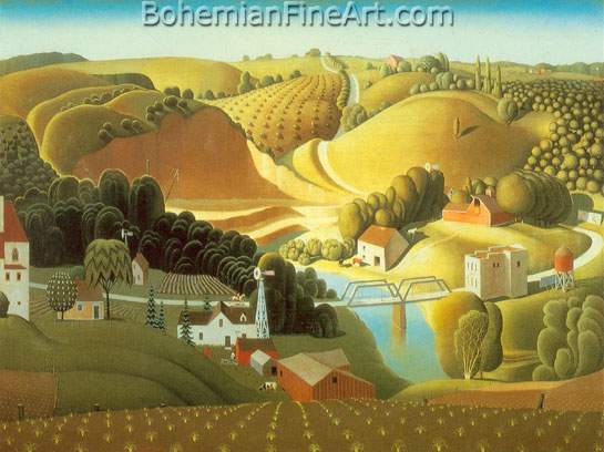 Grant Wood, Stone City+ Iowa Fine Art Reproduction Oil Painting