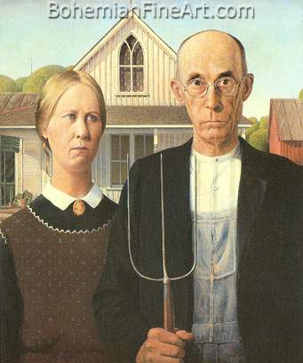 Grant Wood, American Gothic Fine Art Reproduction Oil Painting