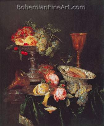 Abraham Hendricks van Beyeren, Still Life with Grapes and Peaches Fine Art Reproduction Oil Painting