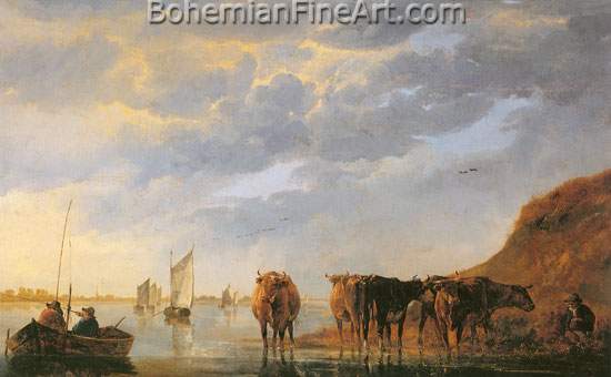 Aelbert Cuyp, A Herdsman with Five Cows Fine Art Reproduction Oil Painting