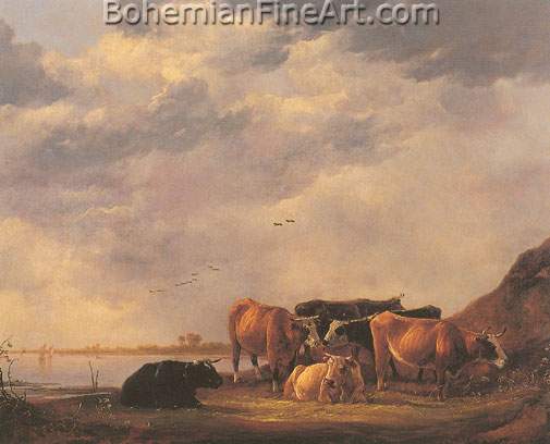 Aelbert Cuyp, Bulls on a Riverbank Fine Art Reproduction Oil Painting