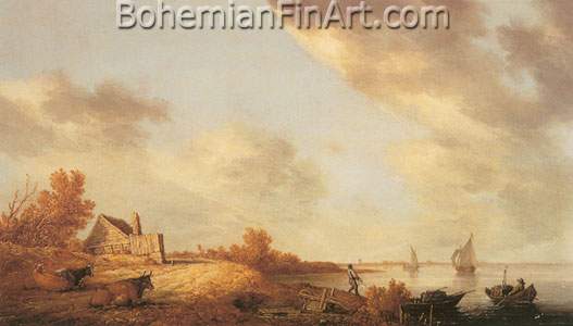 Aelbert Cuyp, Cattle and Cottage near a River Fine Art Reproduction Oil Painting