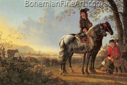 Aelbert Cuyp, Horsemen Resting in a Landscape Fine Art Reproduction Oil Painting