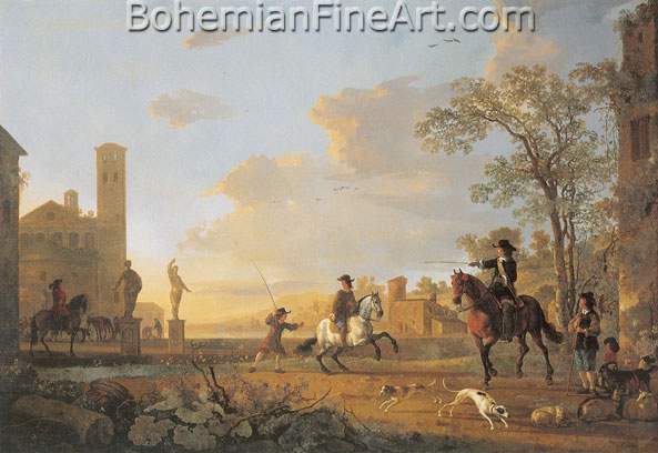 Aelbert Cuyp, Landscape with Horse Trainers Fine Art Reproduction Oil Painting