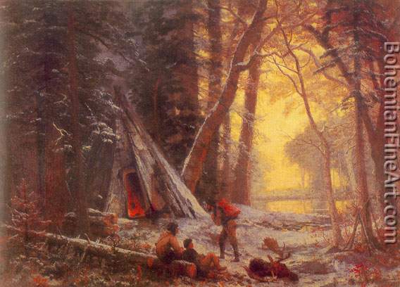 Albert Bierstadt, Moose Hunters Camp+ Nova Scoti Fine Art Reproduction Oil Painting