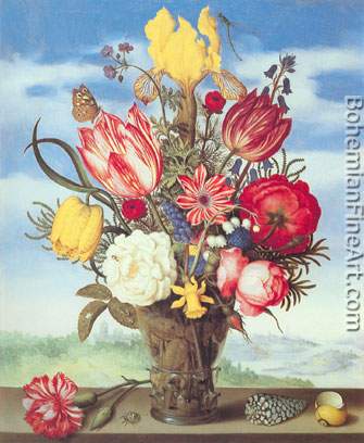 Ambrosius Bosschaert the Elder, Bouquet of Flowers on a Ledge Fine Art Reproduction Oil Painting