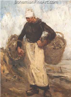 Antoine Vollon, A Fisherwoman Carrying Baskets Fine Art Reproduction Oil Painting