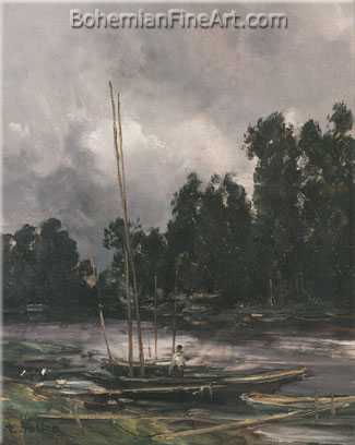 Antoine Vollon, Boats Moored on the River Oise Fine Art Reproduction Oil Painting