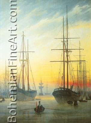 Caspar David Friedrich, View of Harbour Fine Art Reproduction Oil Painting