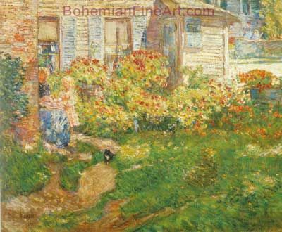 Childe Hassam, A Fishermans Cottage+ Gloucester Fine Art Reproduction Oil Painting