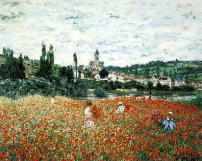 Claude Monet, Poppy Field near Vetheuil Fine Art Reproduction Oil Painting