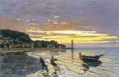 Claude Monet, Towing a Boat+ Honfleur Fine Art Reproduction Oil Painting