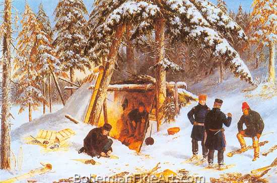 Cornelius Krieghoff, Sportsmen in Winter Camp Fine Art Reproduction Oil Painting