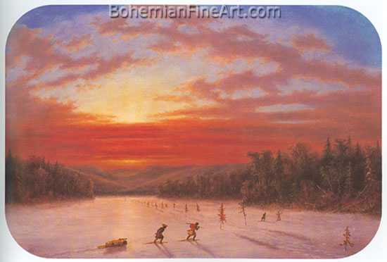 Cornelius Krieghoff, Tracking the Moose on Lake Famine Fine Art Reproduction Oil Painting