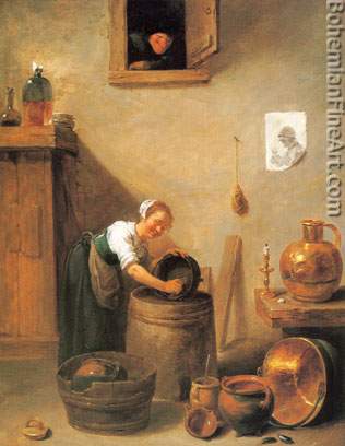 David Teniers the Younger, Young Girl Scouring a Pot Fine Art Reproduction Oil Painting
