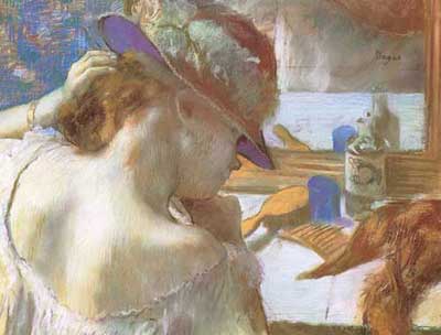 Edgar Degas, At the Mirror (Pastel on Paper) Fine Art Reproduction Oil Painting