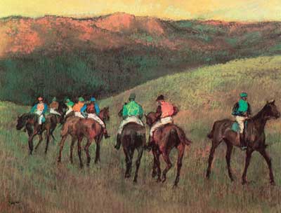 Edgar Degas, Racehorses in a Landscape (Pastel on Paper) Fine Art Reproduction Oil Painting