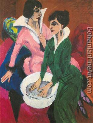 Ernst Ludwig Kirchner, Two Women with a Washbasin Fine Art Reproduction Oil Painting