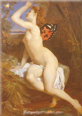 Ferdinand Keller, The Beauty and Butterfly Fine Art Reproduction Oil Painting